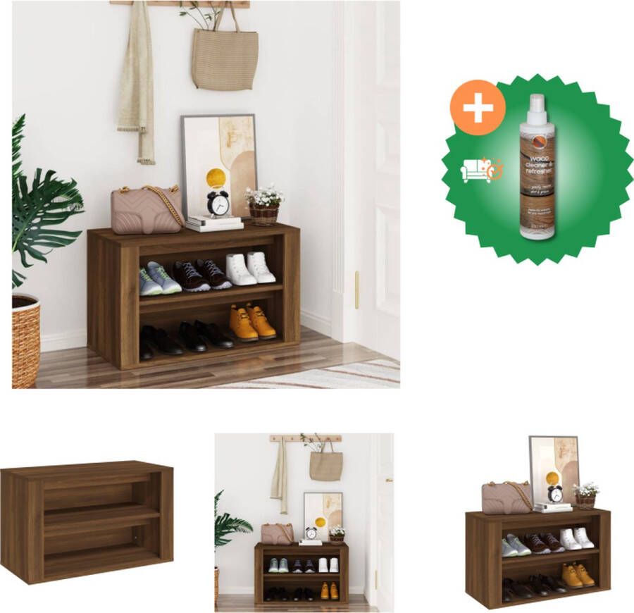VidaXL Schoenenrek 75x35x45 cm bewerkt hout bruineikenkleurig Schoenenkast Inclusief Houtreiniger en verfrisser