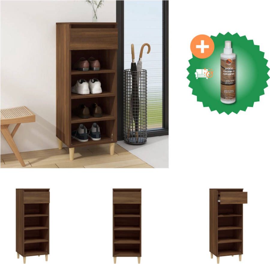 VidaXL Schoenenkast Bruineiken Compact en praktisch 40 x 36 x 105 cm Bewerkt hout en massief eucalyptushout Schoenenkast Inclusief Houtreiniger en verfrisser