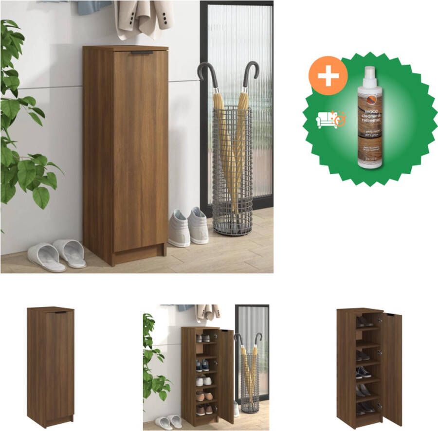VidaXL Schoenenkast Bruineiken Hout 30x35x100cm Met Deur en Schappen Schoenenkast Inclusief Houtreiniger en verfrisser
