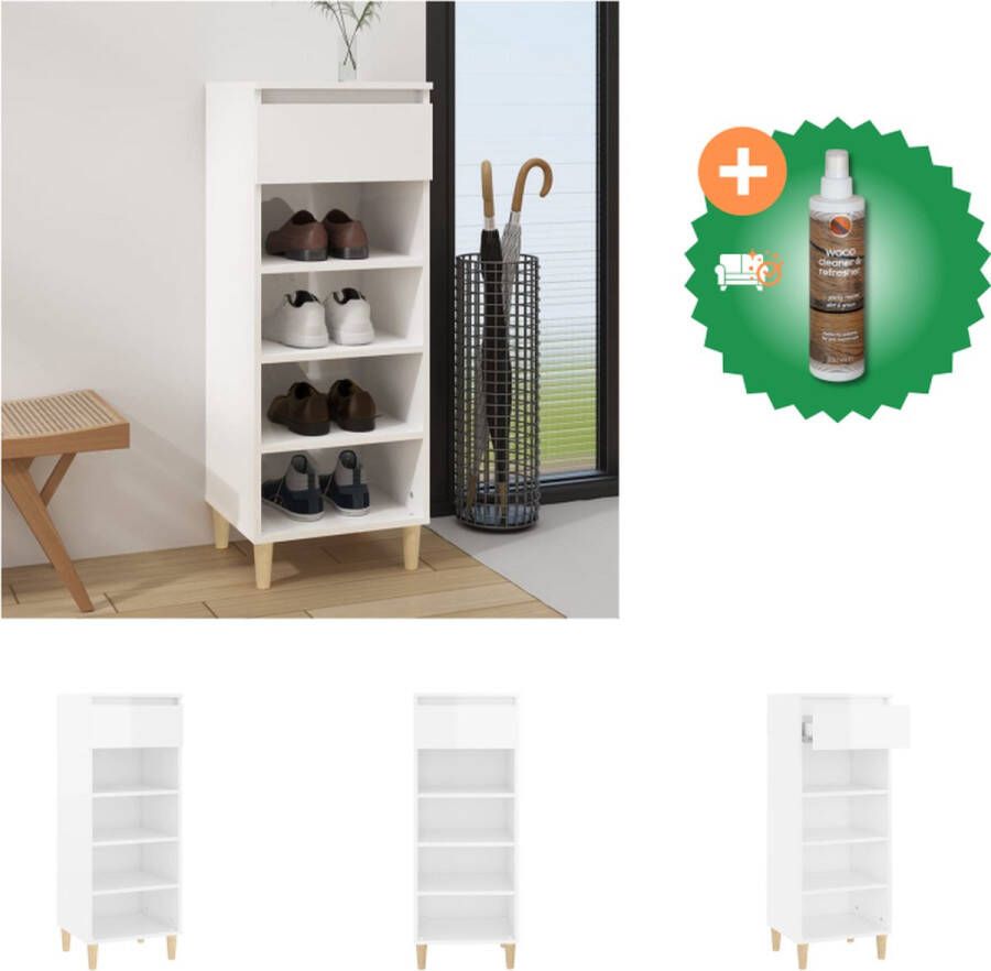 VidaXL Schoenenkast Compact Hout 40 x 36 x 105 cm Hoogglans wit Schoenenkast Inclusief Houtreiniger en verfrisser
