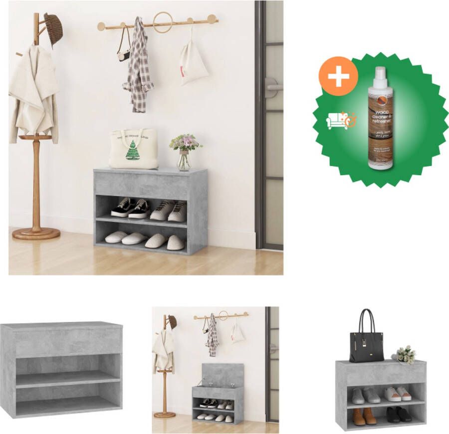 VidaXL Schoenenkast Concrete 60 x 30 x 45 cm Trendy opbergbank Spaanplaat Montage vereist Schoenenkast Inclusief Houtreiniger en verfrisser