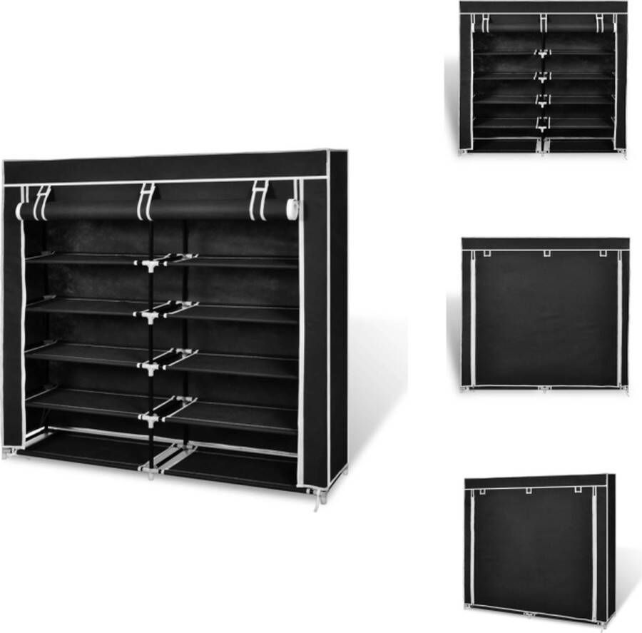 VidaXL Schoenenkast Schoenenkasten Schoenen Kast Schoenen Kasten Schoenenkast met hoes 115x28x110 stof zwart - Foto 2