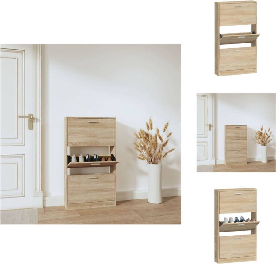 VidaXL Schoenenrek Schoenenrekken Opbergrek Voor Schoenen Schoenenstellage Schoenenkast 59x17x108 cm bewerkt hout eikenkleurig