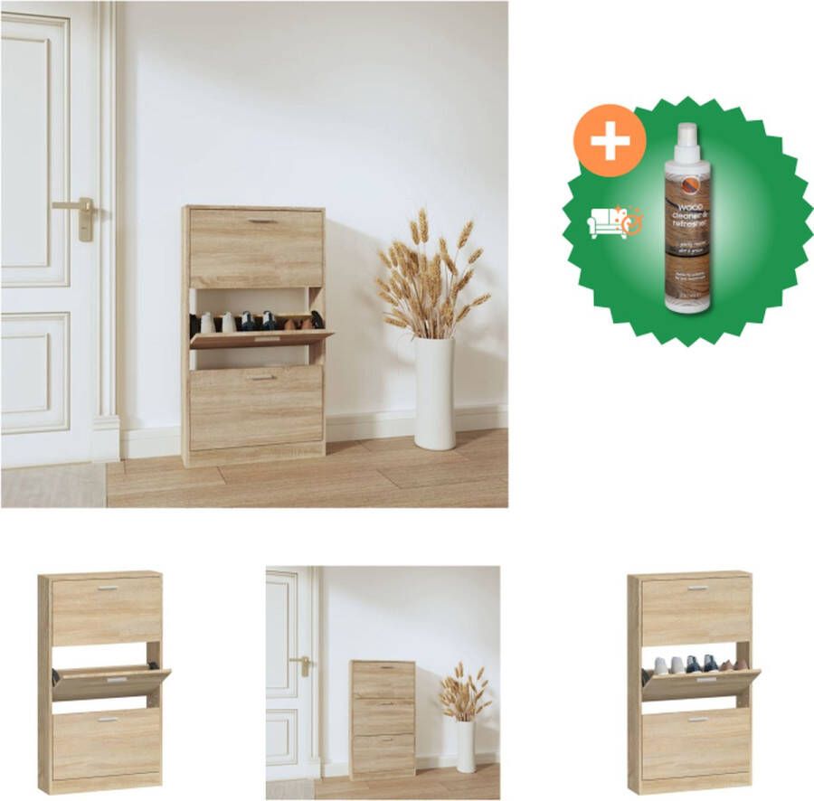 VidaXL Schoenenkast 59x17x108 cm bewerkt hout eikenkleurig Schoenenkast Inclusief Houtreiniger en verfrisser