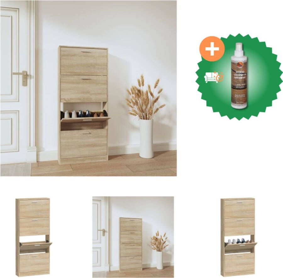 VidaXL Schoenenkast 59x17x150 cm bewerkt hout eikenkleurig Schoenenkast Inclusief Houtreiniger en verfrisser