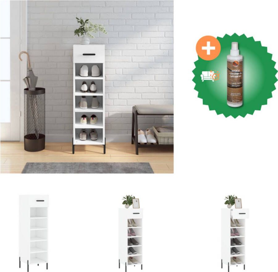 VidaXL Schoenenkast Elegant 30 x 35 x 105 cm Bewerkt hout ijzer en zinklegering Wit Kast Inclusief Houtreiniger en verfrisser