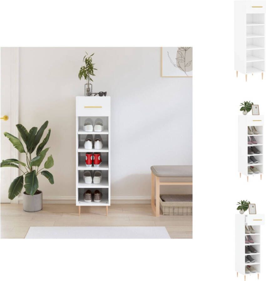 VidaXL Schoenenrek Schoenenrekken Opbergrek Voor Schoenen Schoenenkast 30x35x105 cm bewerkt hout hoogglans wit - Foto 6