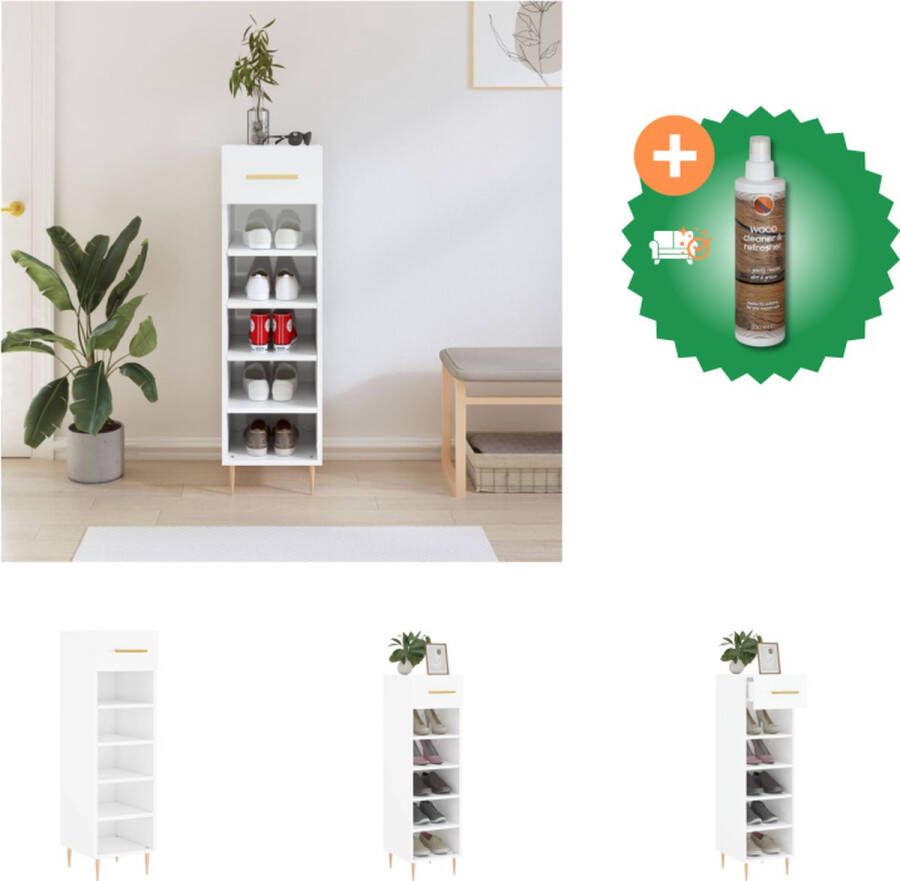 VidaXL Schoenenkast Hoogglans wit 30 x 35 x 105 cm Duurzaam hout 1 lade 5 vakken Kast Inclusief Houtreiniger en verfrisser - Foto 2