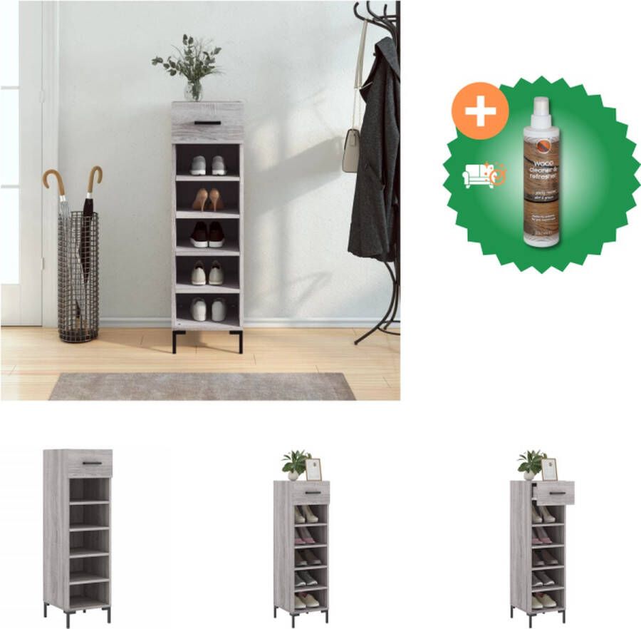 VidaXL Schoenenkast Grijs Sonoma Eiken 30 x 35 x 105 cm Duurzaam Hout 1 Lade 5 Open Vakken Kast Inclusief Houtreiniger en verfrisser - Foto 2