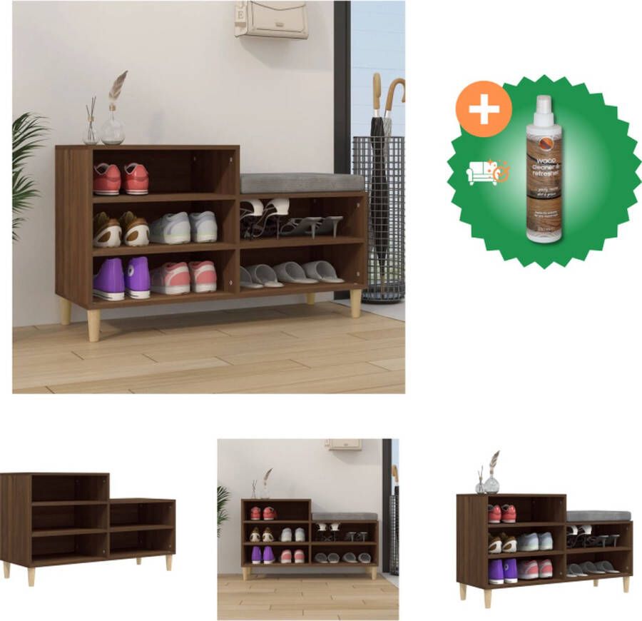 VidaXL Schoenenkast Bruineiken 102 x 36 x 60 cm Duurzaam Houten poten Voldoende opbergruimte Flexibele installatie Wandmontage vereist Inclusief montagehandleiding Schoenenkast Inclusief Houtreiniger en verfrisser