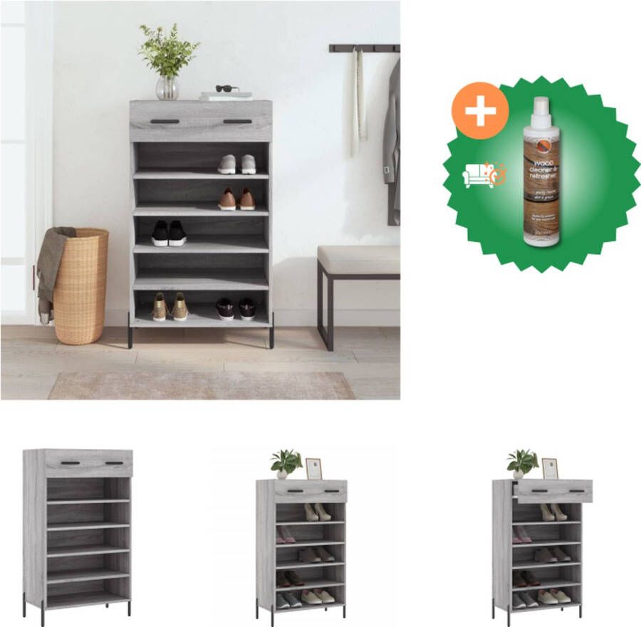 VidaXL Schoenenkast 60x35x105 cm bewerkt hout grijs sonoma eikenkleur Kast Inclusief Houtreiniger en verfrisser
