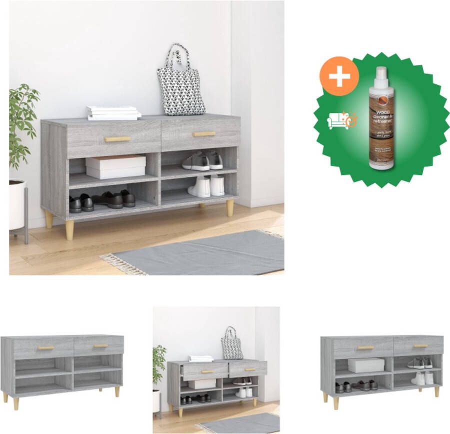 VidaXL Schoenenkast Trendy Ontwerp Materiaal- Bewerkt Hout Afmetingen- 102 x 35 x 55 cm Kleur- Grijs Sonoma Eiken Schoenenkast Inclusief Houtreiniger en verfrisser