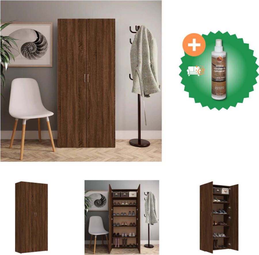 VidaXL Schoenenkast 80x35-5x180 cm bewerkt hout bruineikenkleurig Schoenenkast Inclusief Houtreiniger en verfrisser