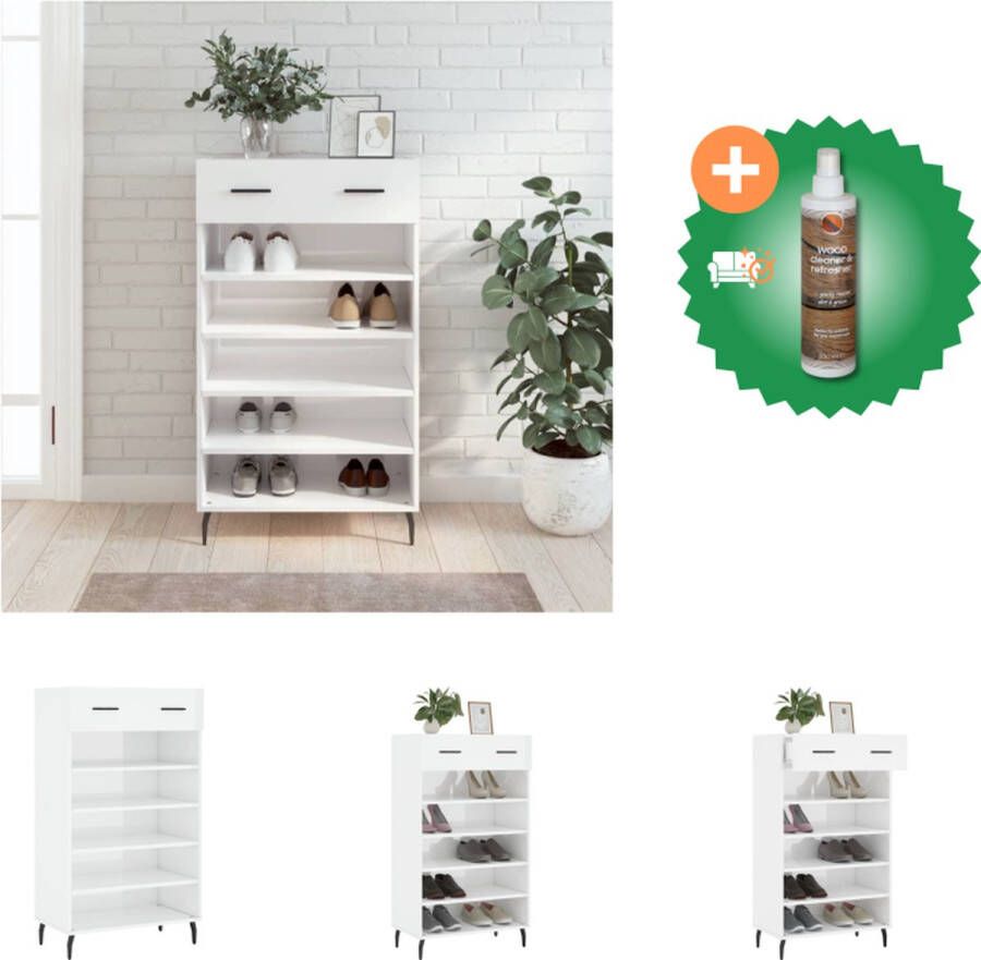 VidaXL Schoenenkast Elegant Schoenenkast 60 x 35 x 105 cm Hoogglans wit Kast Inclusief Houtreiniger en verfrisser
