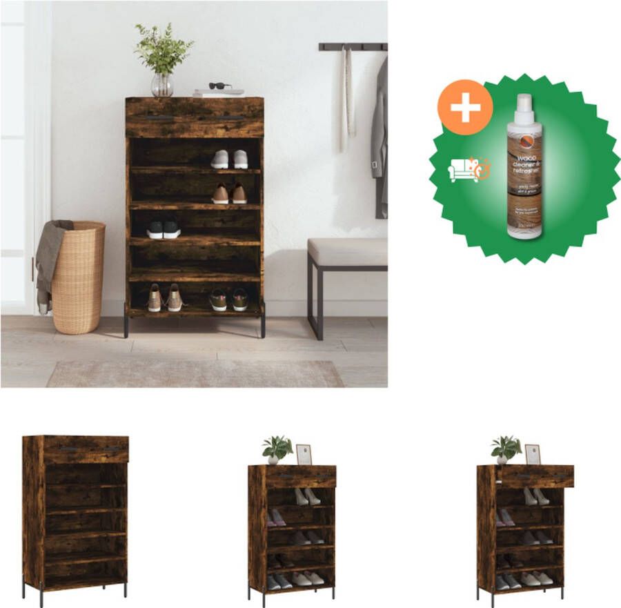 VidaXL Schoenenkast Elegant Schoenenopbergmeubel 60 x 35 x 105 cm Gerookt eiken Duurzaam materiaal Kast Inclusief Houtreiniger en verfrisser