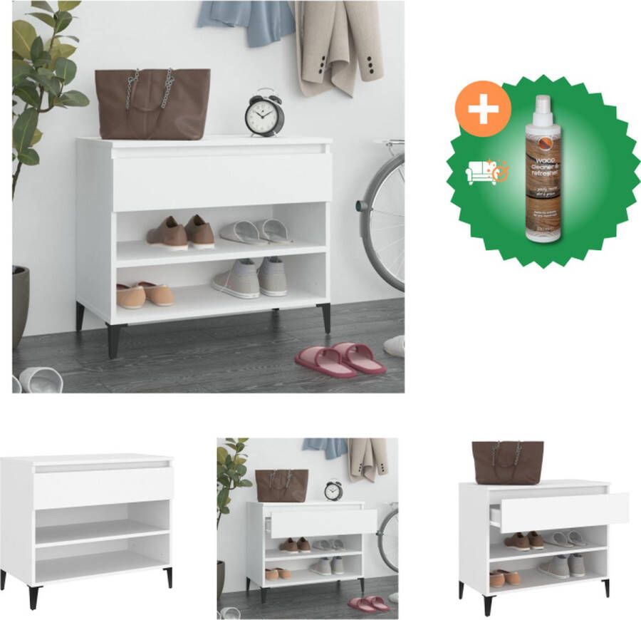 VidaXL Schoenenkast Wit 70 x 36 x 60 cm Stevig bewerkt hout en eucalyptushout Schoenenkast Inclusief Houtreiniger en verfrisser