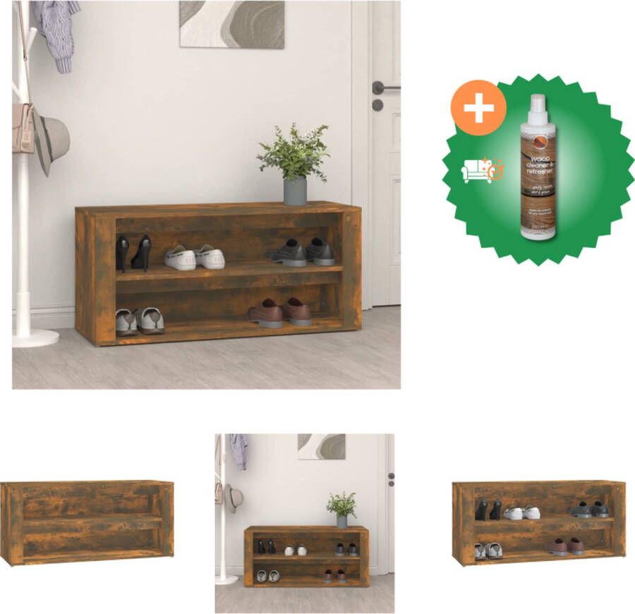 VidaXL Schoenenrek 100x35x45 cm bewerkt hout gerookt eikenkleurig Schoenenkast Inclusief Houtreiniger en verfrisser