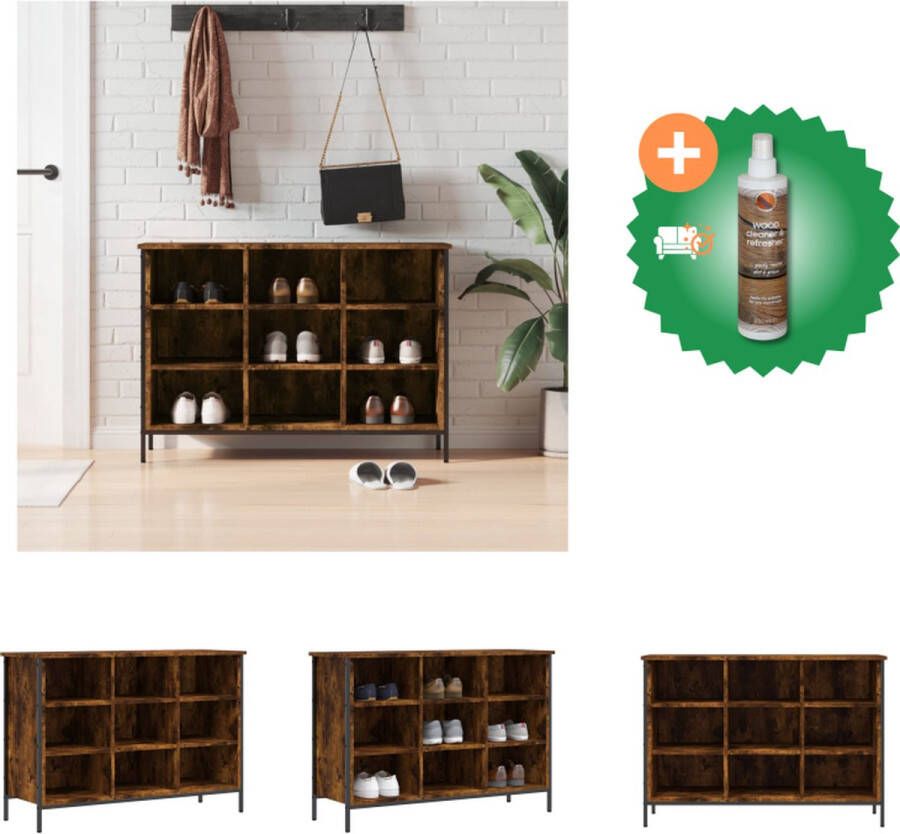 VidaXL Schoenenkast 100x35x70 cm bewerkt hout gerookt eikenkleurig Schoenenkast Inclusief Houtreiniger en verfrisser