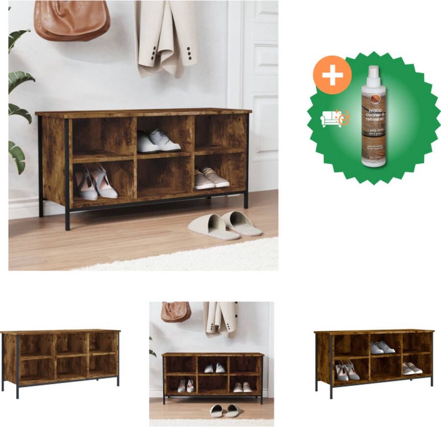 VidaXL Schoenenkast Gerookt Eiken 100x35x50 cm Opbergmeubel voor schoenen Schoenenkast Inclusief Houtreiniger en verfrisser