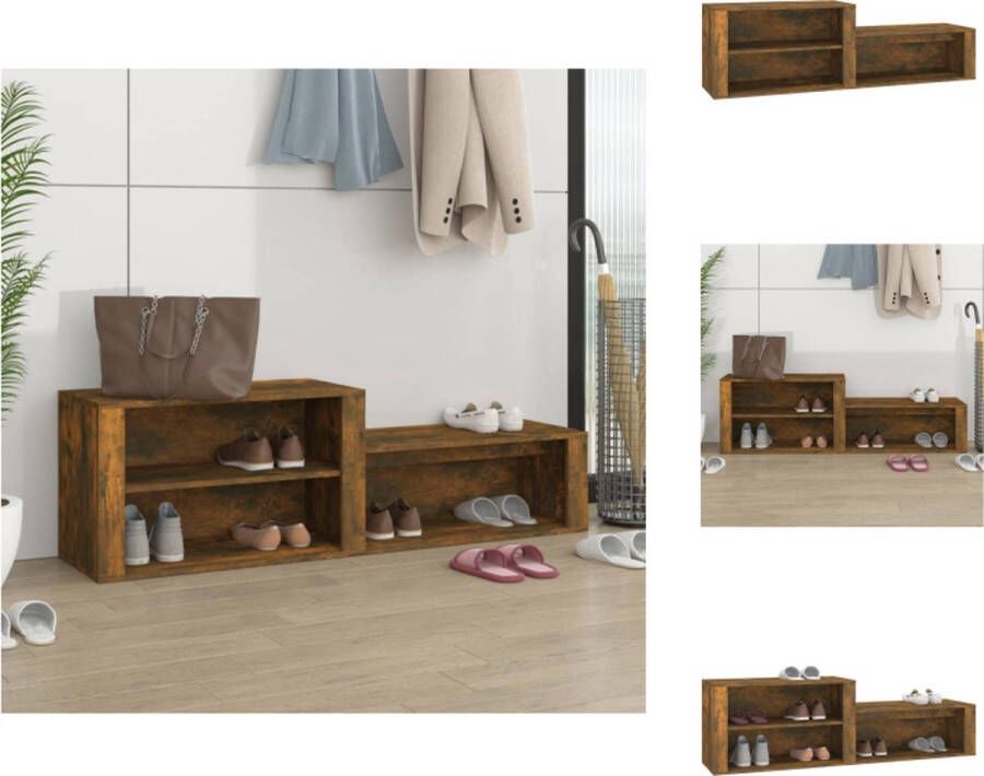 VidaXL Schoenenrek Schoenenrekken Opbergrek Voor Schoenen Schoenenstellage Schoenenkast 150x35x45 cm bewerkt hout gerookt eikenkleurig - Foto 2