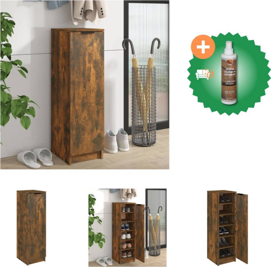 VidaXL Schoenenkast 30x35x100 cm bewerkt hout gerookt eikenkleurig Schoenenkast Inclusief Houtreiniger en verfrisser
