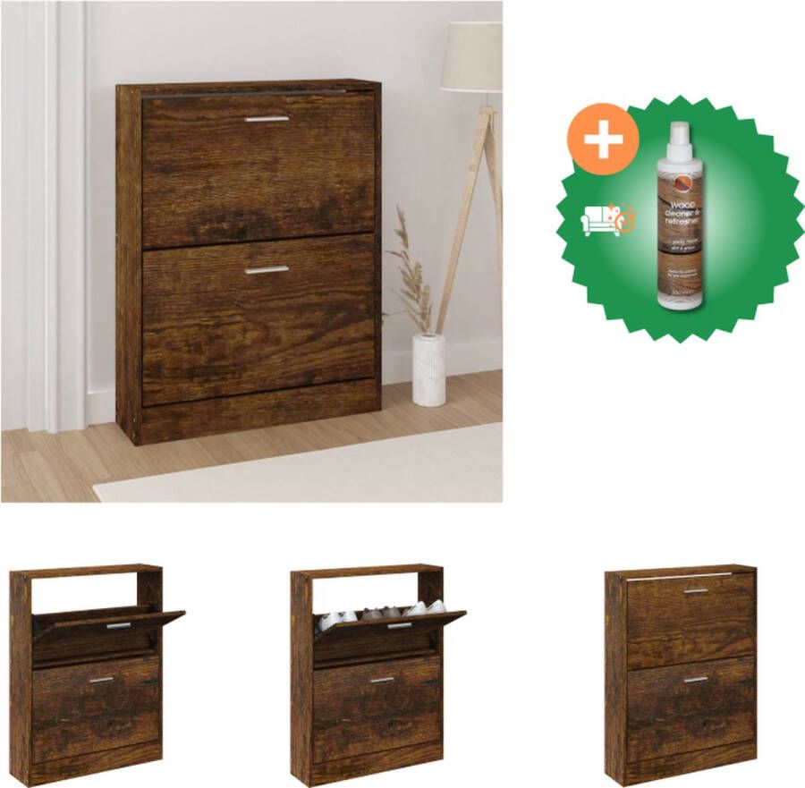 VidaXL Schoenenkast 59x17x81 cm bewerkt hout gerookt eikenkleurig Schoenenkast Inclusief Houtreiniger en verfrisser