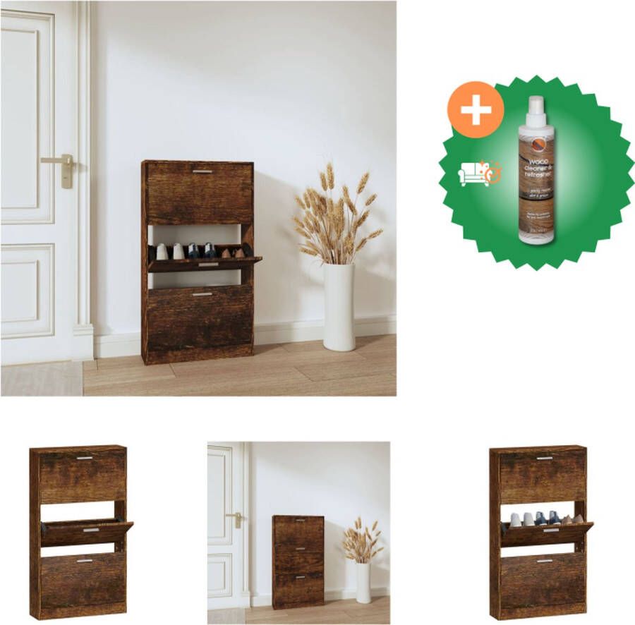 VidaXL Schoenenkast 59x17x108 cm bewerkt hout gerookt eikenkleurig Schoenenkast Inclusief Houtreiniger en verfrisser