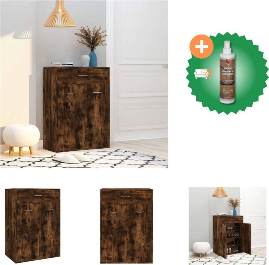 VidaXL Schoenenkast Gerookt eiken 60 x 35 x 84 cm Met 1 lade en 4 schappen Schoenenkast Inclusief Houtreiniger en verfrisser