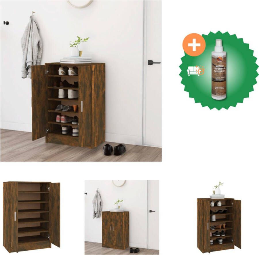 VidaXL Schoenenkast 60x35x92 cm bewerkt hout gerookt eikenkleurig Schoenenkast Inclusief Houtreiniger en verfrisser