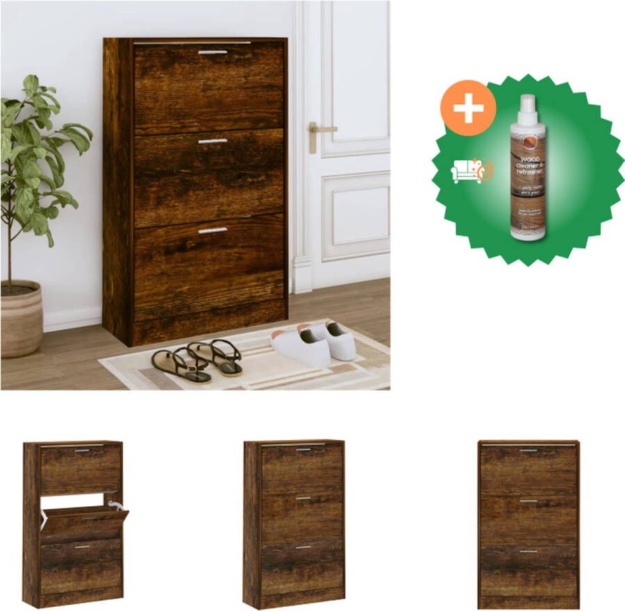 VidaXL Schoenenkast 63x24x103 cm bewerkt hout gerookt eikenkleurig Schoenenkast Inclusief Houtreiniger en verfrisser