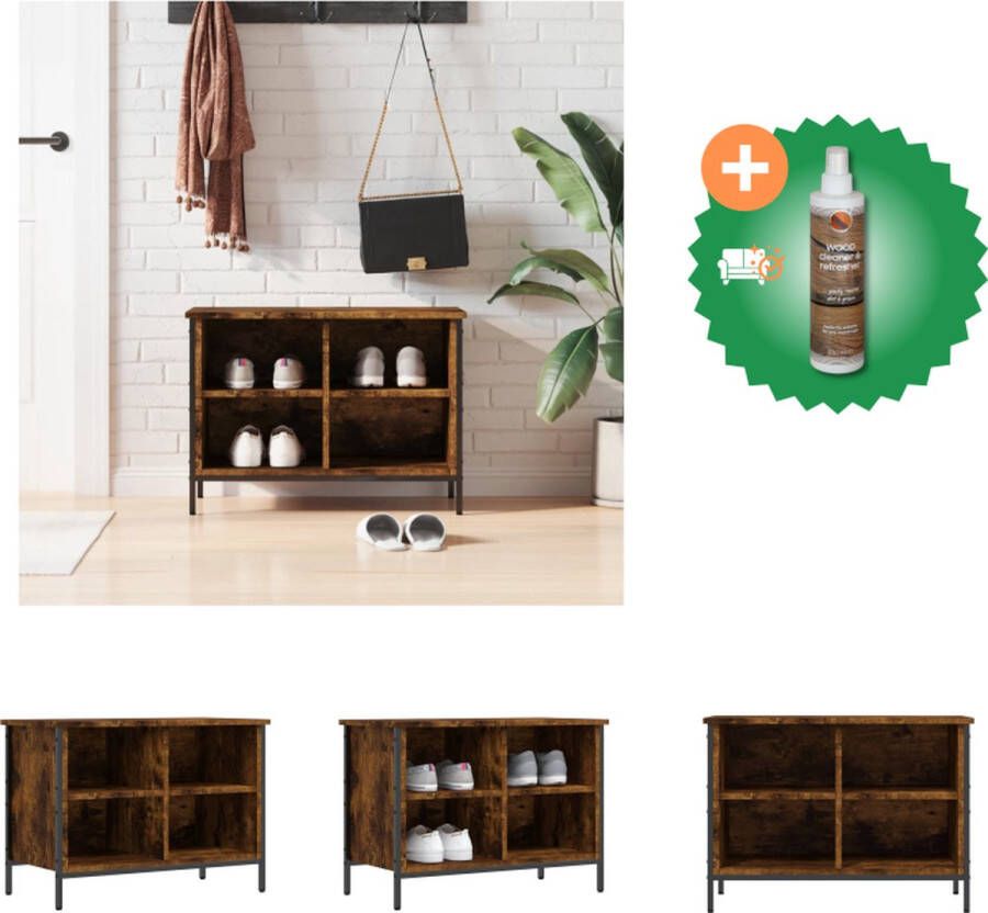 VidaXL Schoenenkast 69x35x50 cm bewerkt hout gerookt eikenkleurig Schoenenkast Inclusief Houtreiniger en verfrisser