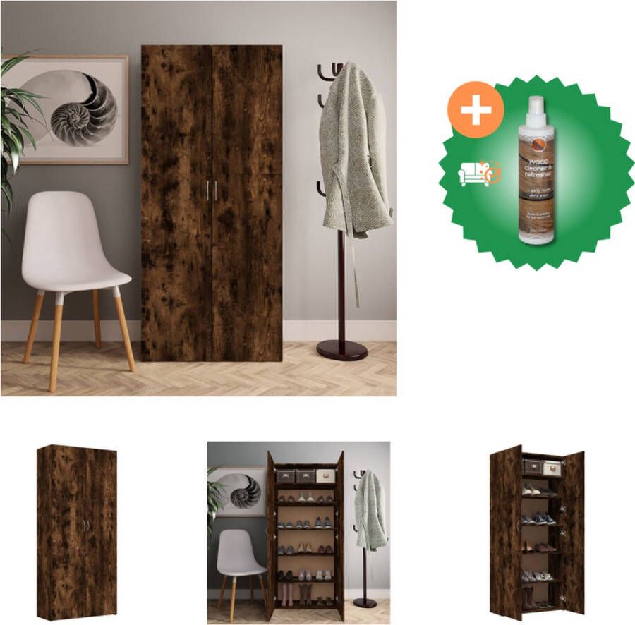 VidaXL Schoenenkast Gerookt Eiken 80 x 35.5 x 180 cm Stevig materiaal Schoenenkast Inclusief Houtreiniger en verfrisser