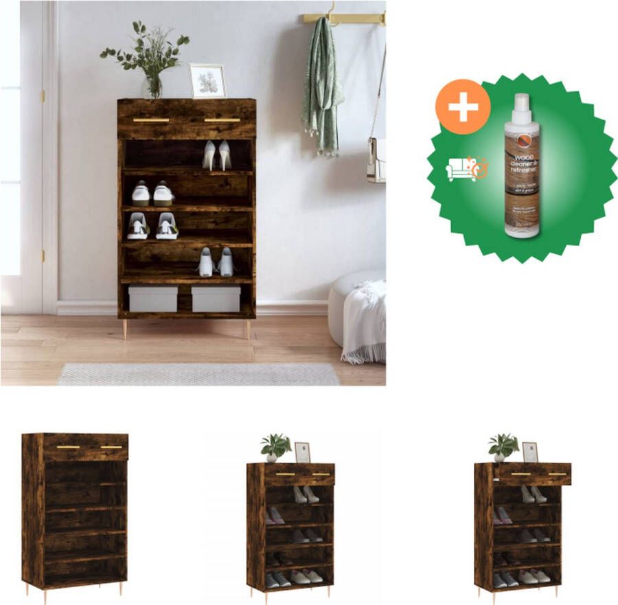 VidaXL Schoenenkast Gerookt Eiken Duurzaam hout Veel opbergruimte Stabiel Industrieel 60x35x105 cm Kast Inclusief Houtreiniger en verfrisser
