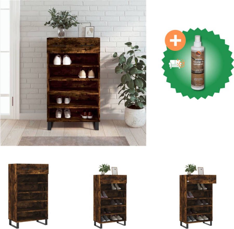 VidaXL Schoenenkast Gerookt Eiken Hout IJzer 60x35x105cm Stabiel Blad Kast Inclusief Houtreiniger en verfrisser
