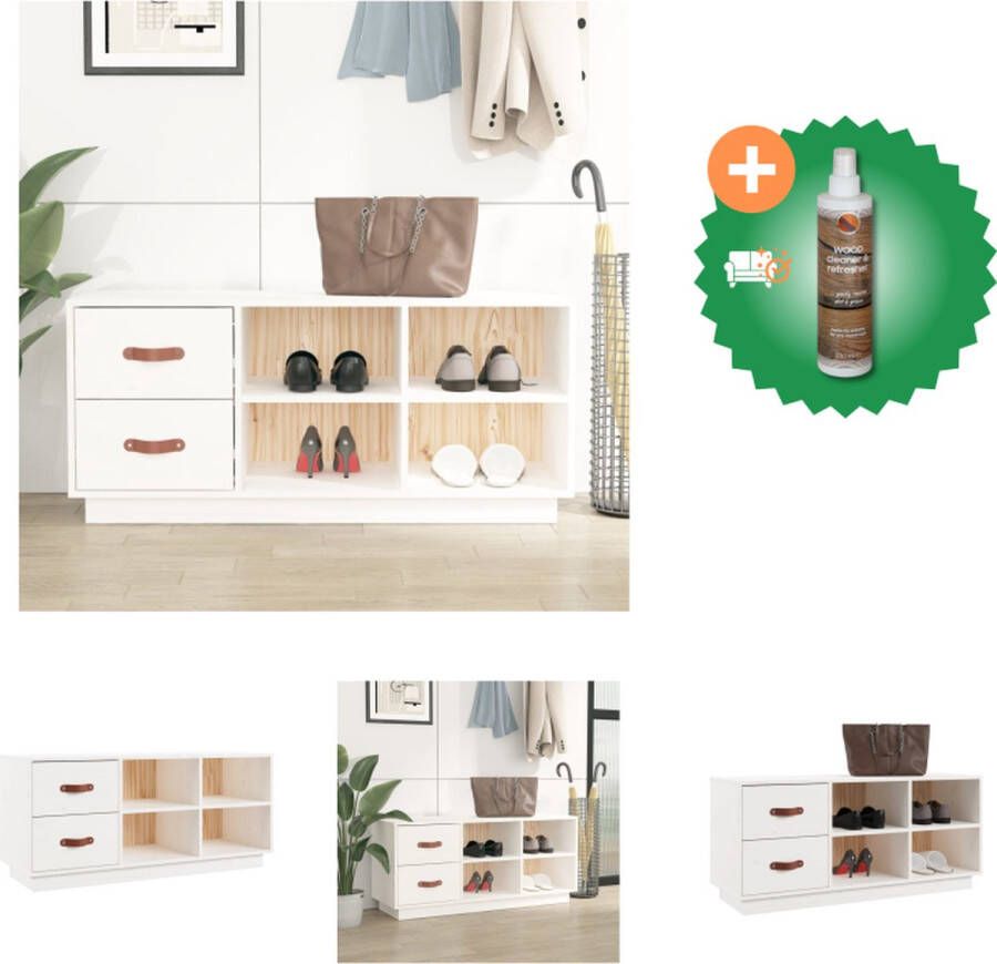 VidaXL Schoenenbank 100x34x45 cm massief grenenhout wit Schoenenkast Inclusief Houtreiniger en verfrisser