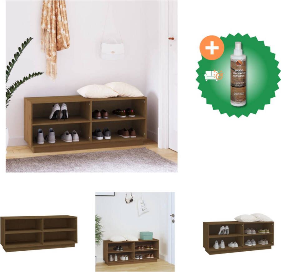 VidaXL Schoenenkast 110x34x45 cm massief grenenhout honingbruin Schoenenkast Inclusief Houtreiniger en verfrisser