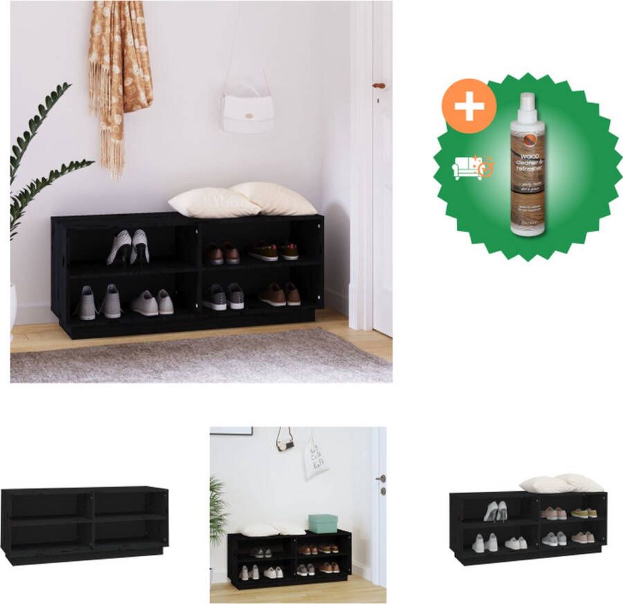 VidaXL Schoenenkast 110x34x45 cm massief grenenhout zwart Schoenenkast Inclusief Houtreiniger en verfrisser
