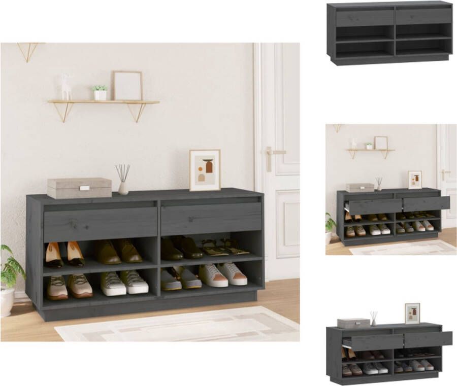 VidaXL Schoenenrek Schoenenrekken Opbergrek Voor Schoenen Schoenenstellage Schoenenkast 110x34x52 cm massief grenenhout grijs
