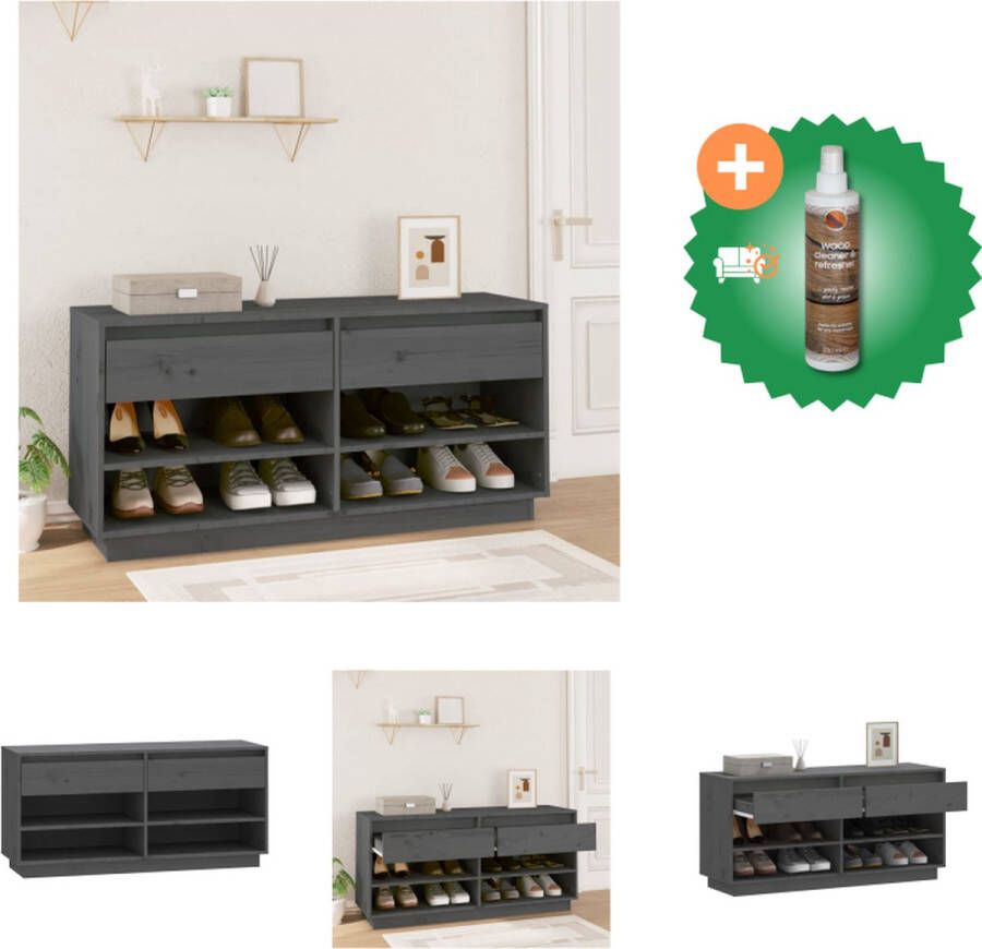 VidaXL Schoenenkast 110x34x52 cm massief grenenhout grijs Schoenenkast Inclusief Houtreiniger en verfrisser