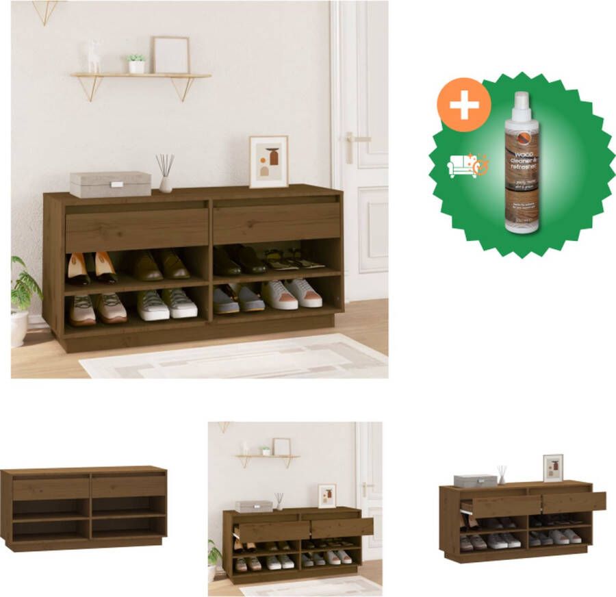 VidaXL Schoenenkast 110x34x52 cm massief grenenhout honingbruin Schoenenkast Inclusief Houtreiniger en verfrisser