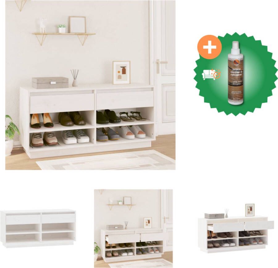 VidaXL Schoenenkast 110x34x52 cm massief grenenhout wit Schoenenkast Inclusief Houtreiniger en verfrisser