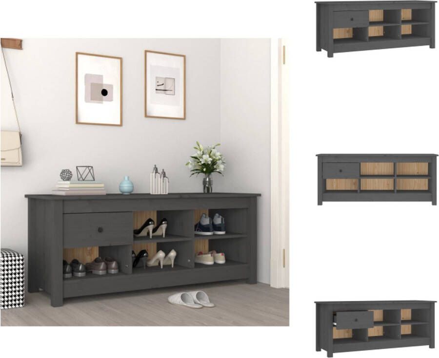 VidaXL Schoenenrek Schoenenrekken Opbergrek Voor Schoenen Schoenenstellage Schoenenkast 110x38x45 5 cm massief grenenhout grijs - Foto 2