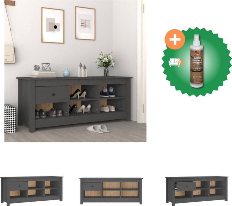 VidaXL Schoenenkast 110x38x45-5 cm massief grenenhout grijs Schoenenkast Inclusief Houtreiniger en verfrisser