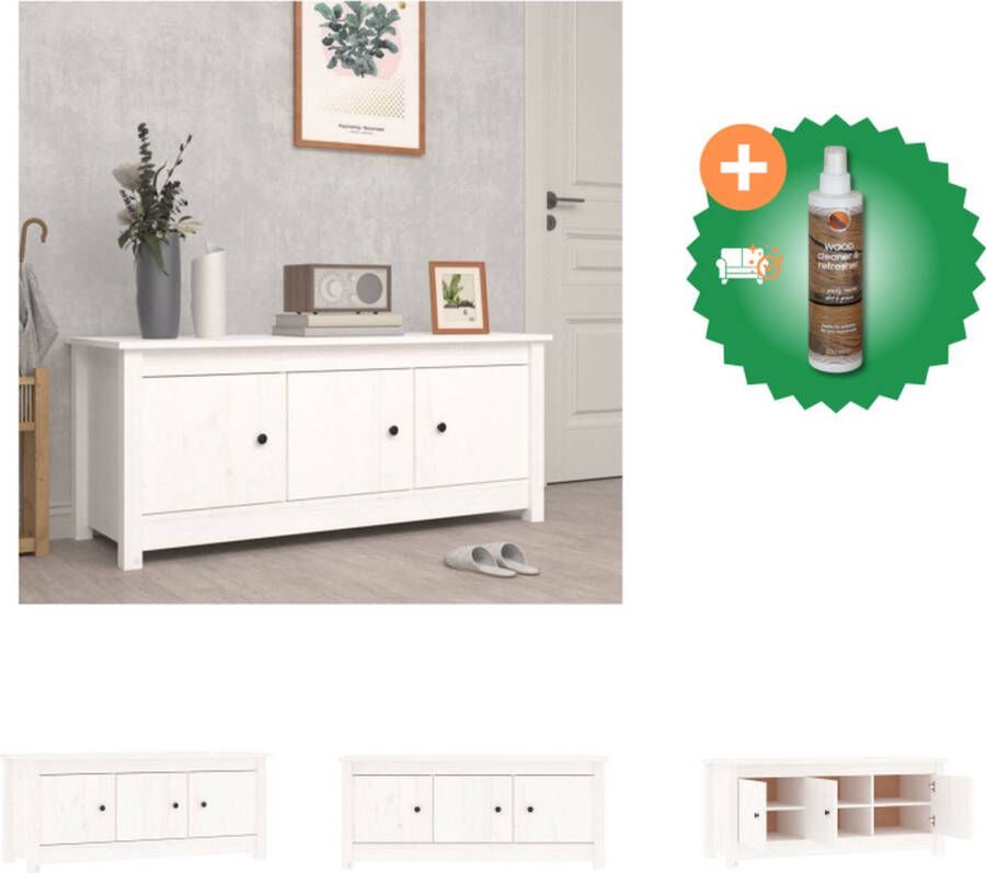 VidaXL Schoenenkast 110x38x45-5 cm massief grenenhout wit Schoenenkast Inclusief Houtreiniger en verfrisser