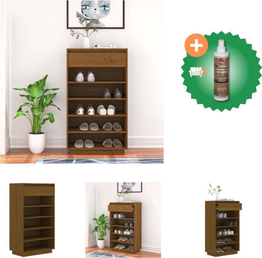 VidaXL Schoenenkast 60x34x105 cm massief grenenhout honingbruin Schoenenkast Inclusief Houtreiniger en verfrisser