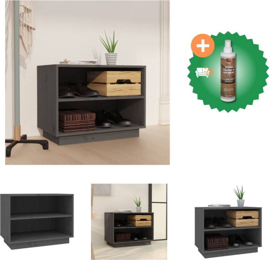 VidaXL Schoenenkast 60x34x45 cm massief grenenhout grijs Schoenenkast Inclusief Houtreiniger en verfrisser