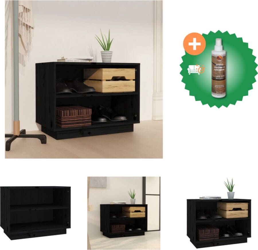 VidaXL Schoenenkast 60x34x45 cm massief grenenhout zwart Schoenenkast Inclusief Houtreiniger en verfrisser