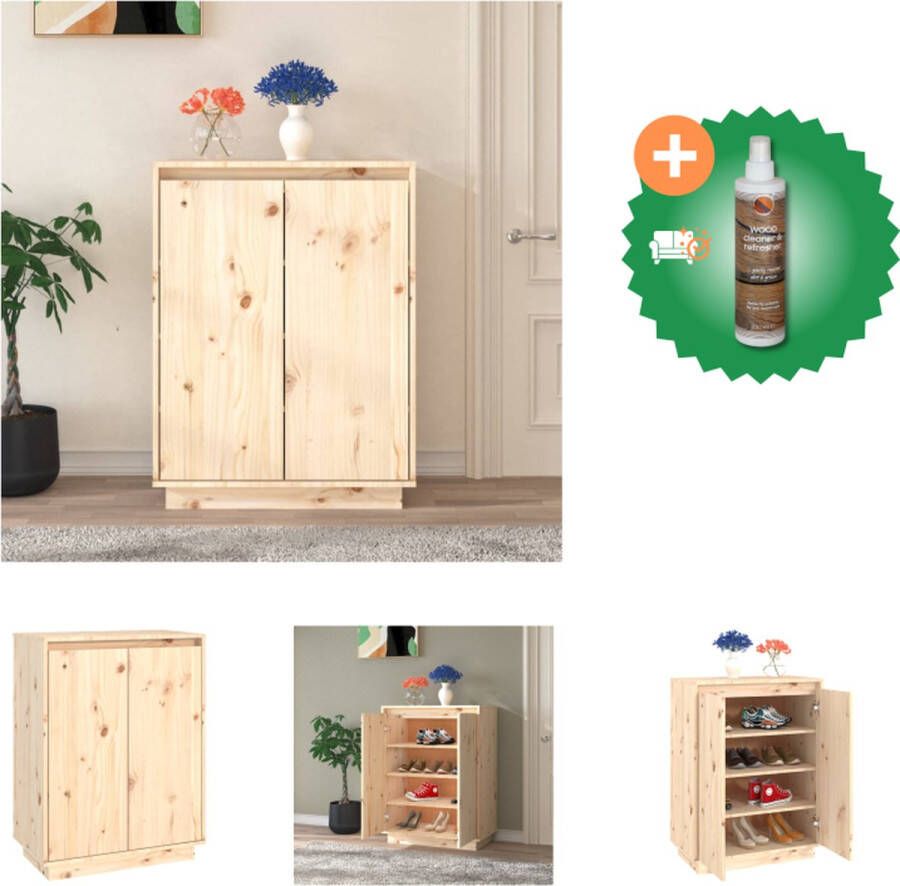 VidaXL Schoenenkast Grenenhout 60 x 35 x 80 cm Onbehandeld Schoenenkast Inclusief Houtreiniger en verfrisser