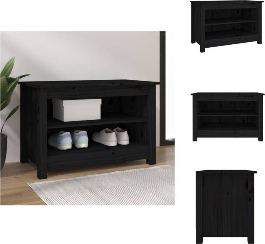 VidaXL Schoenenbank Schoenenbanken Opbergbank Schoenenkast Schoenenbank 70x38x45 5 cm massief grenenhout zwart