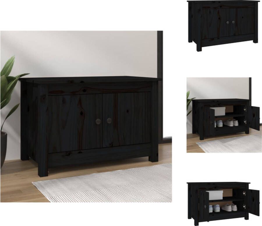 VidaXL Schoenenrek Schoenenrekken Opbergrek Voor Schoenen Schoenenstellage Schoenenkast 70x38x45 5 cm massief grenenhout zwart